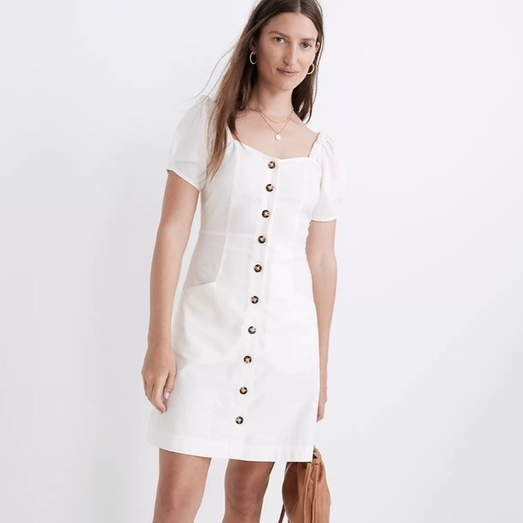 Madewell Dresses & Skirts - Madewell linen cotton puff sleeve mini dress lighthouse